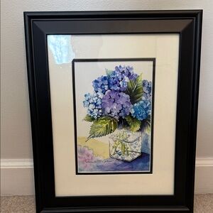 Framed Floral Watercolor with Black Frame